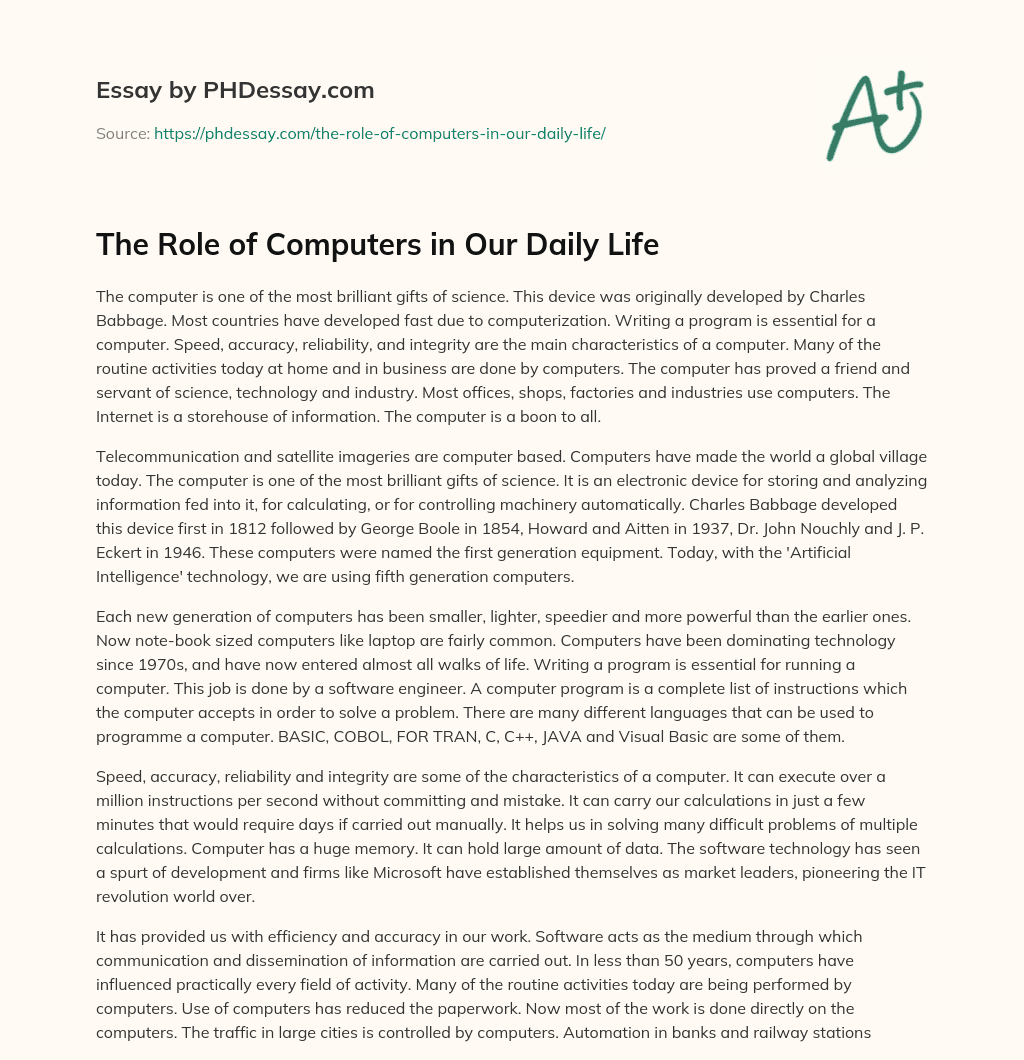 essay on uses of computer in our daily life