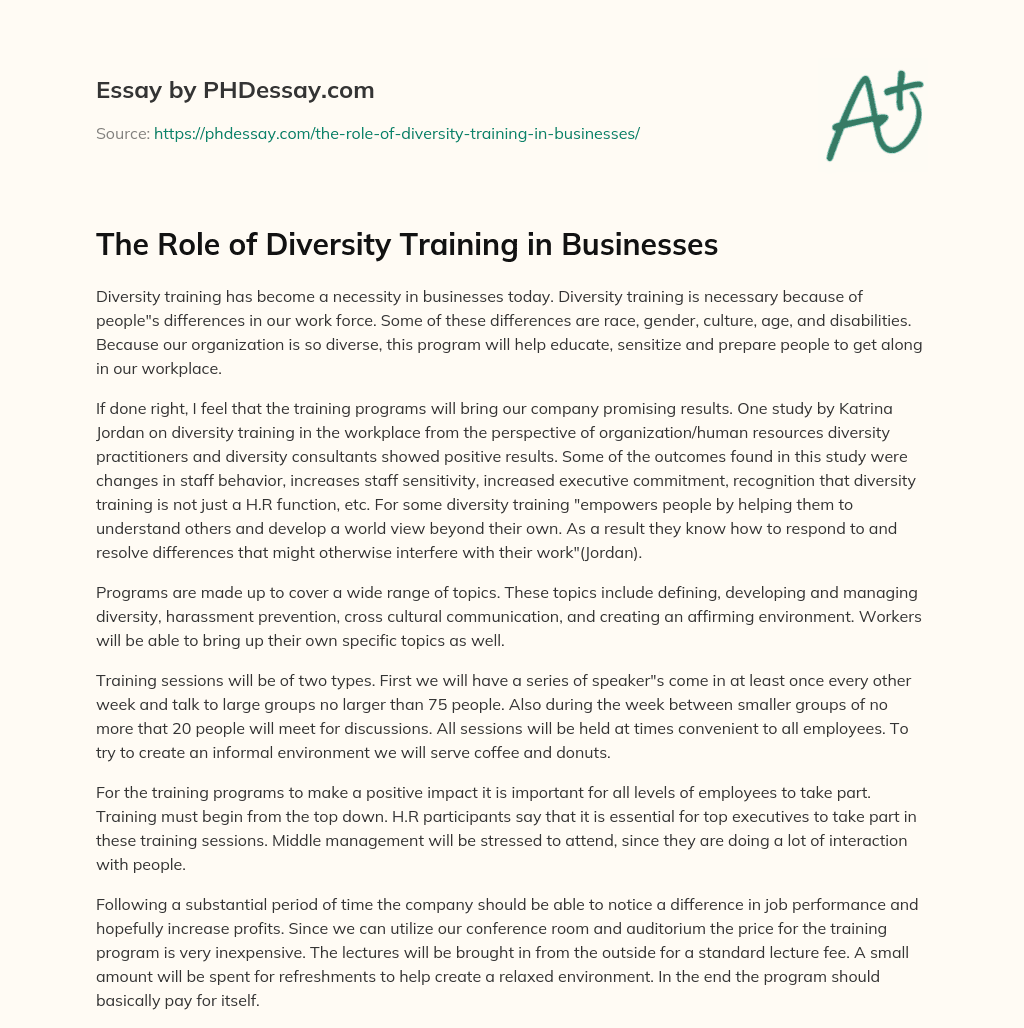 The Role of Diversity Training in Businesses essay