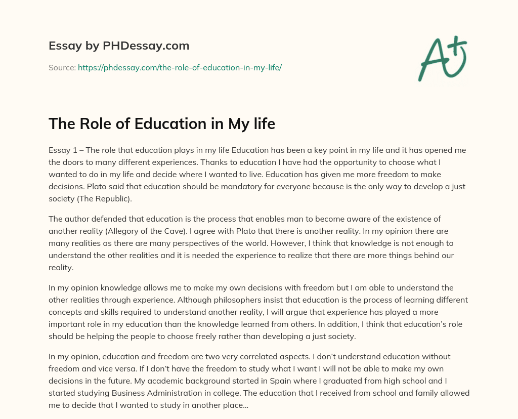the role of education in my life essay