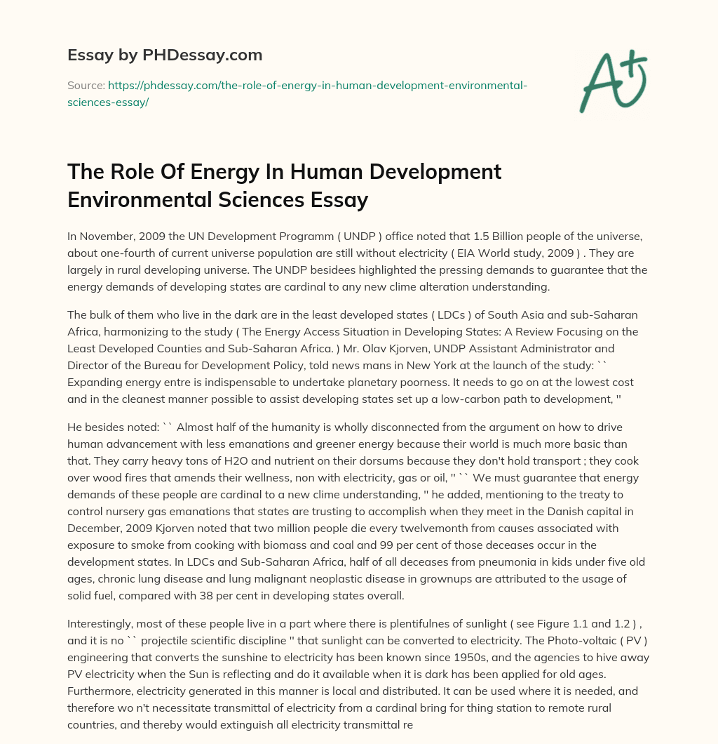 The Role Of Energy In Human Development Environmental Sciences Essay essay