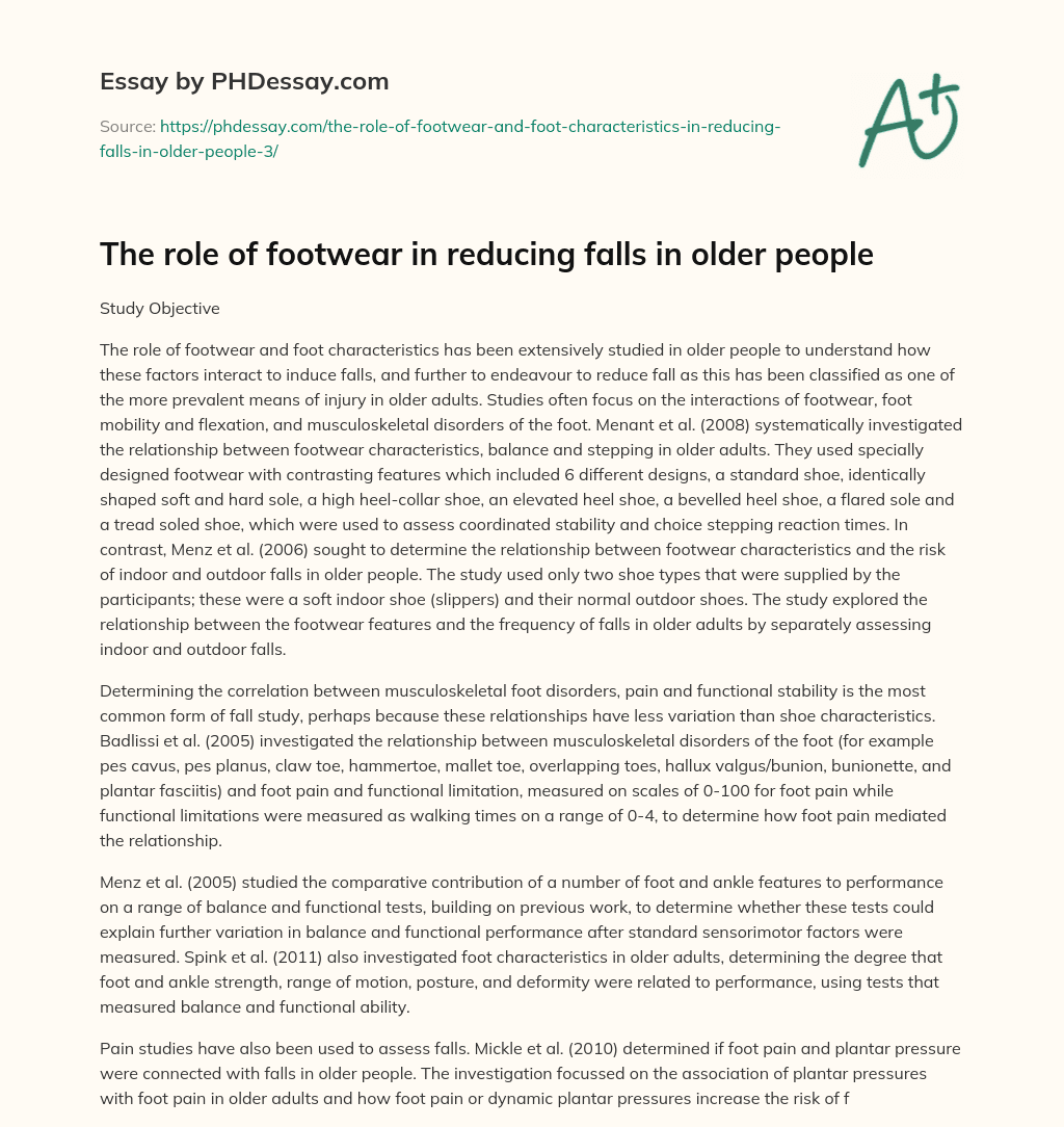 The role of footwear in reducing falls in older people essay
