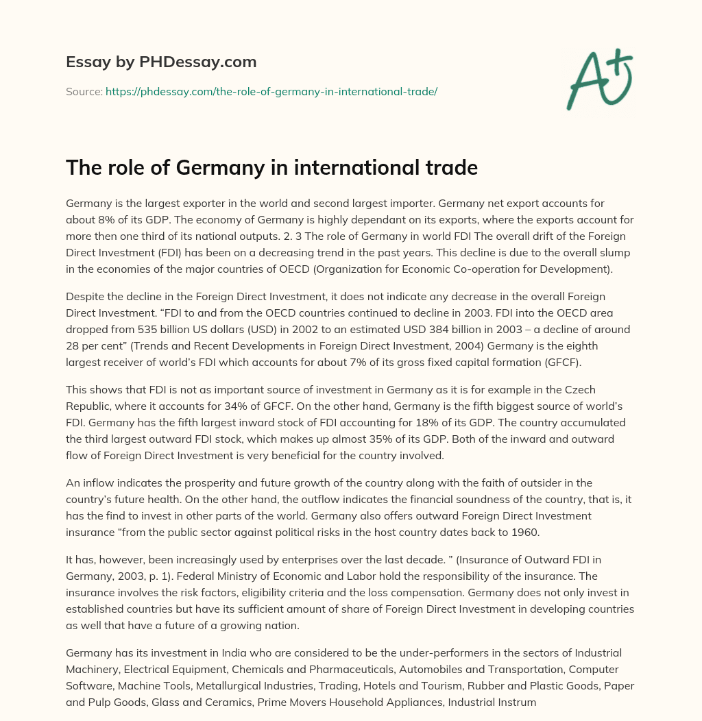 The role of Germany in international trade essay