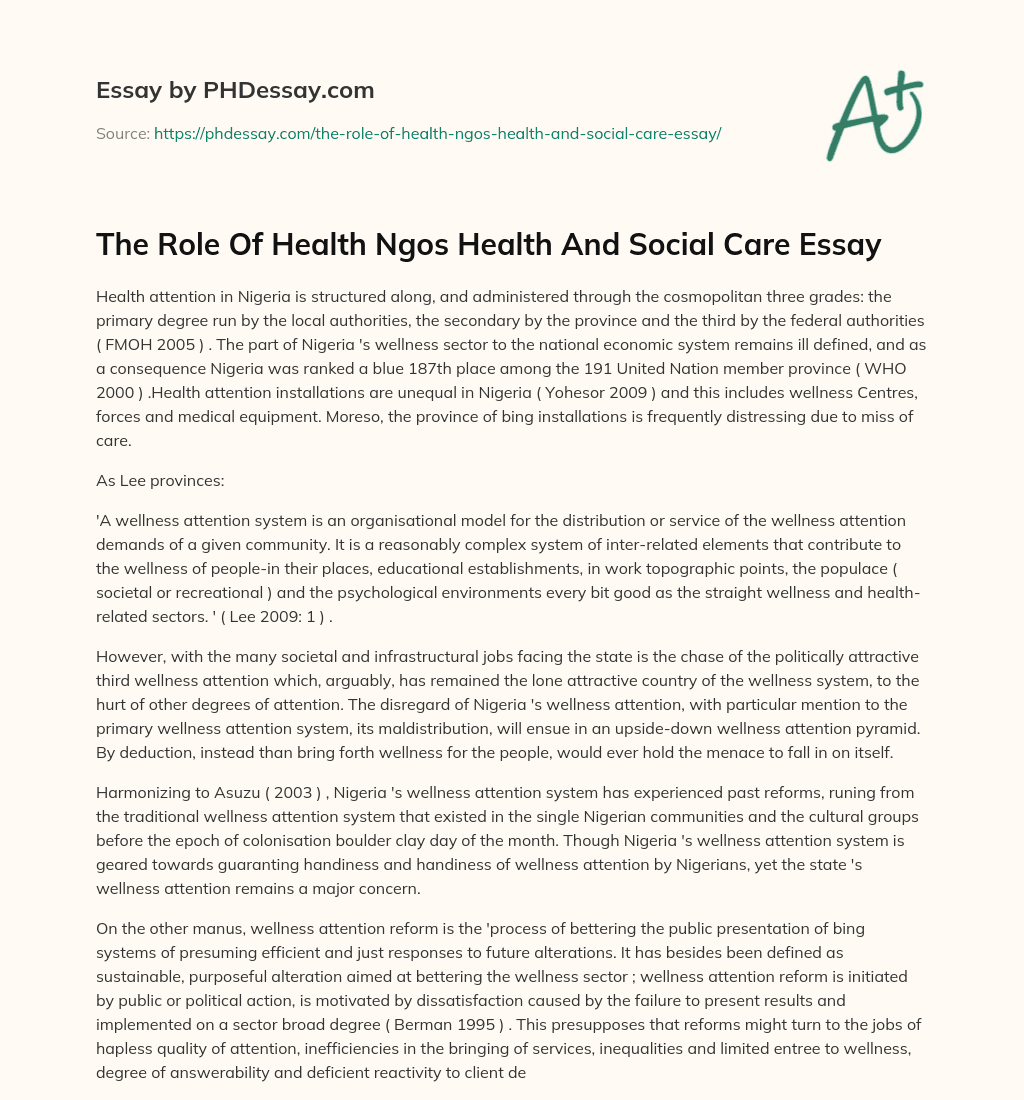 The Role Of Health Ngos Health And Social Care Essay essay