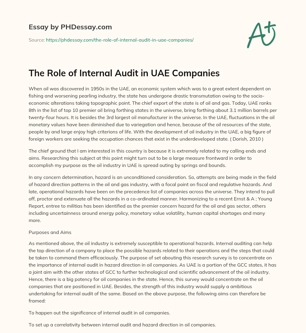 The Role of Internal Audit in UAE Companies essay