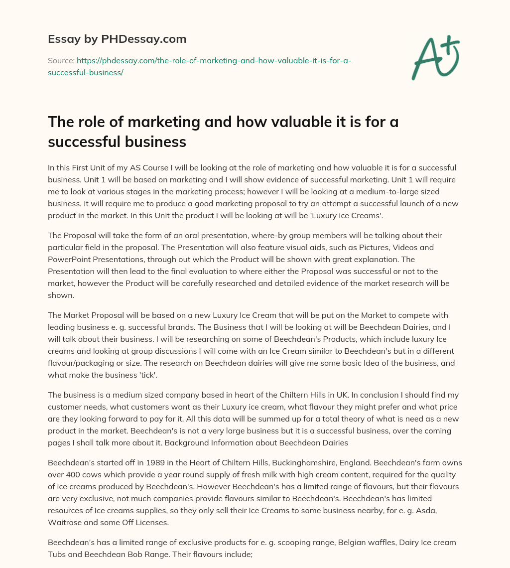 The role of marketing and how valuable it is for a successful business essay