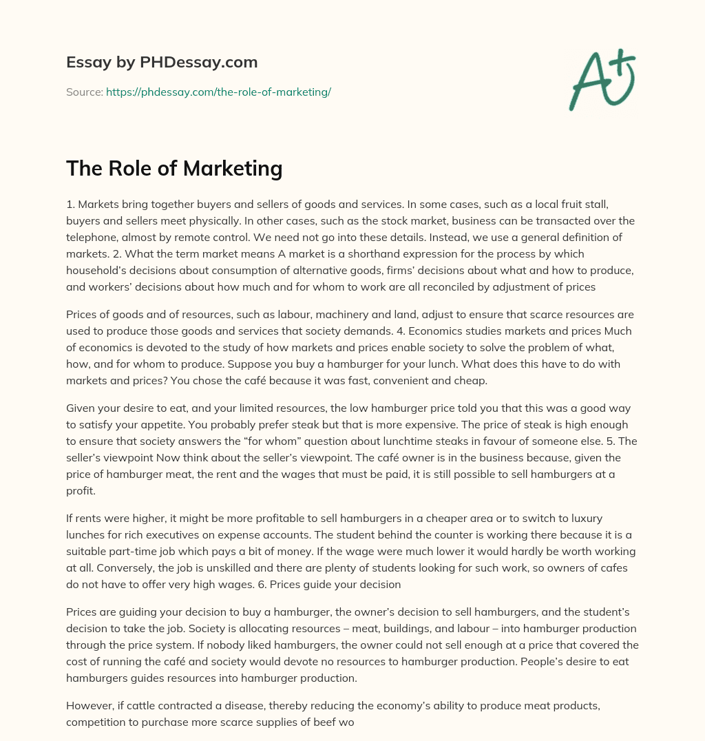 The Role of Marketing essay