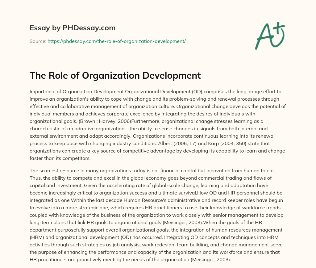 The Role of Organization Development essay