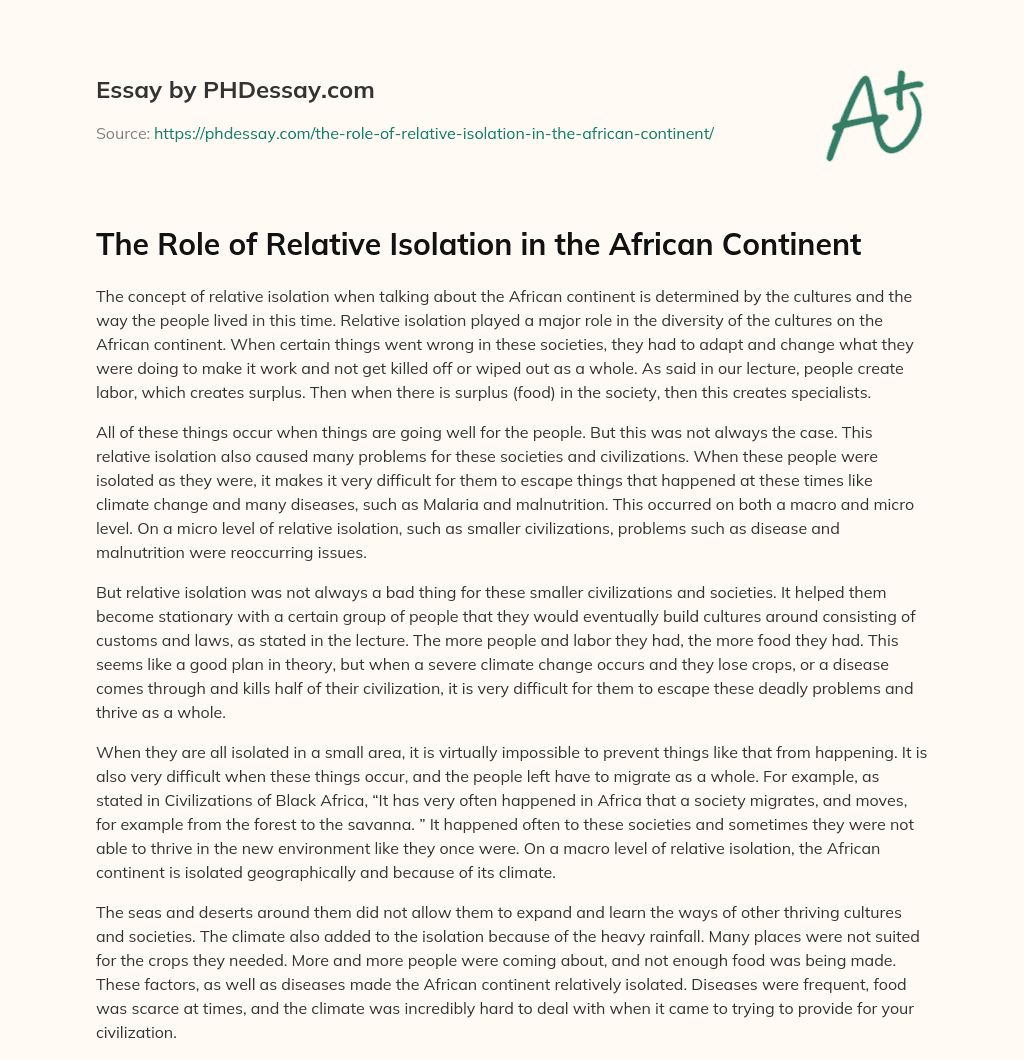 The Role of Relative Isolation in the African Continent essay