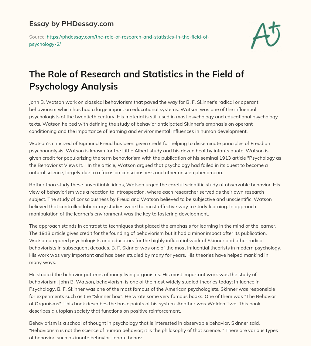 The Role of Research and Statistics in the Field of Psychology Analysis essay