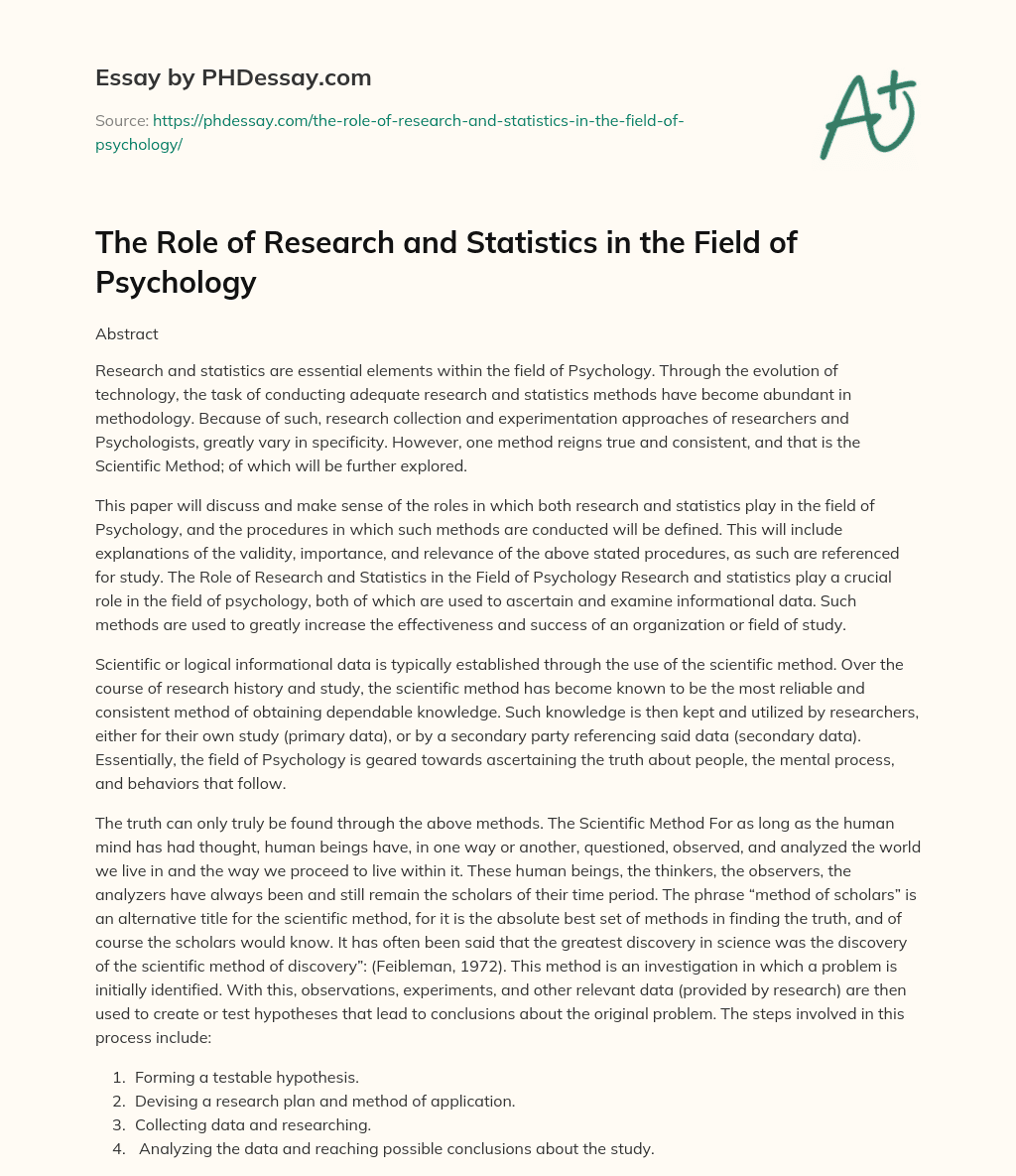 The Role of Research and Statistics in the Field of Psychology essay