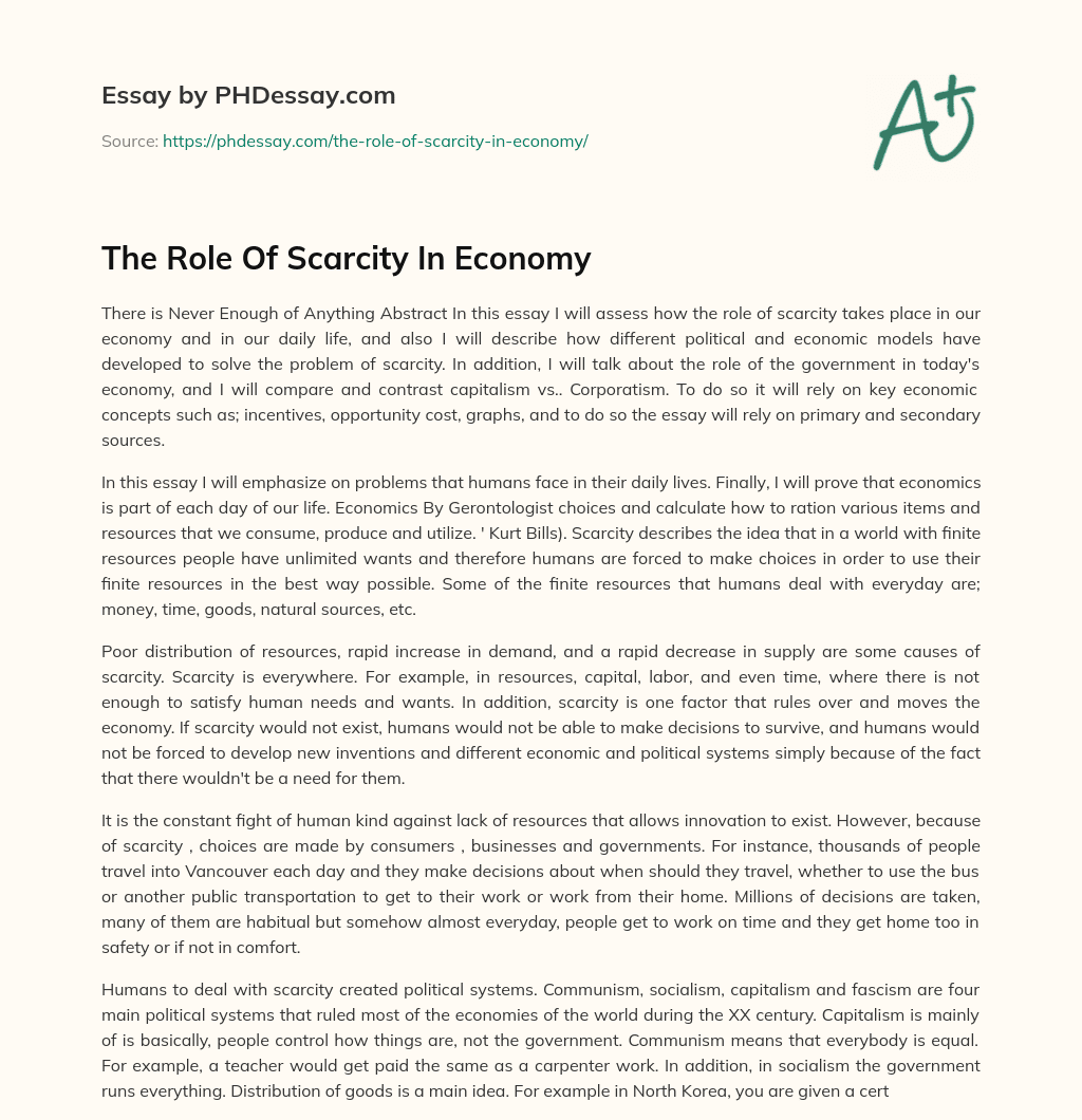 The Role Of Scarcity In Economy essay