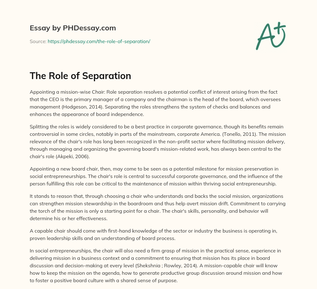 The Role of Separation essay