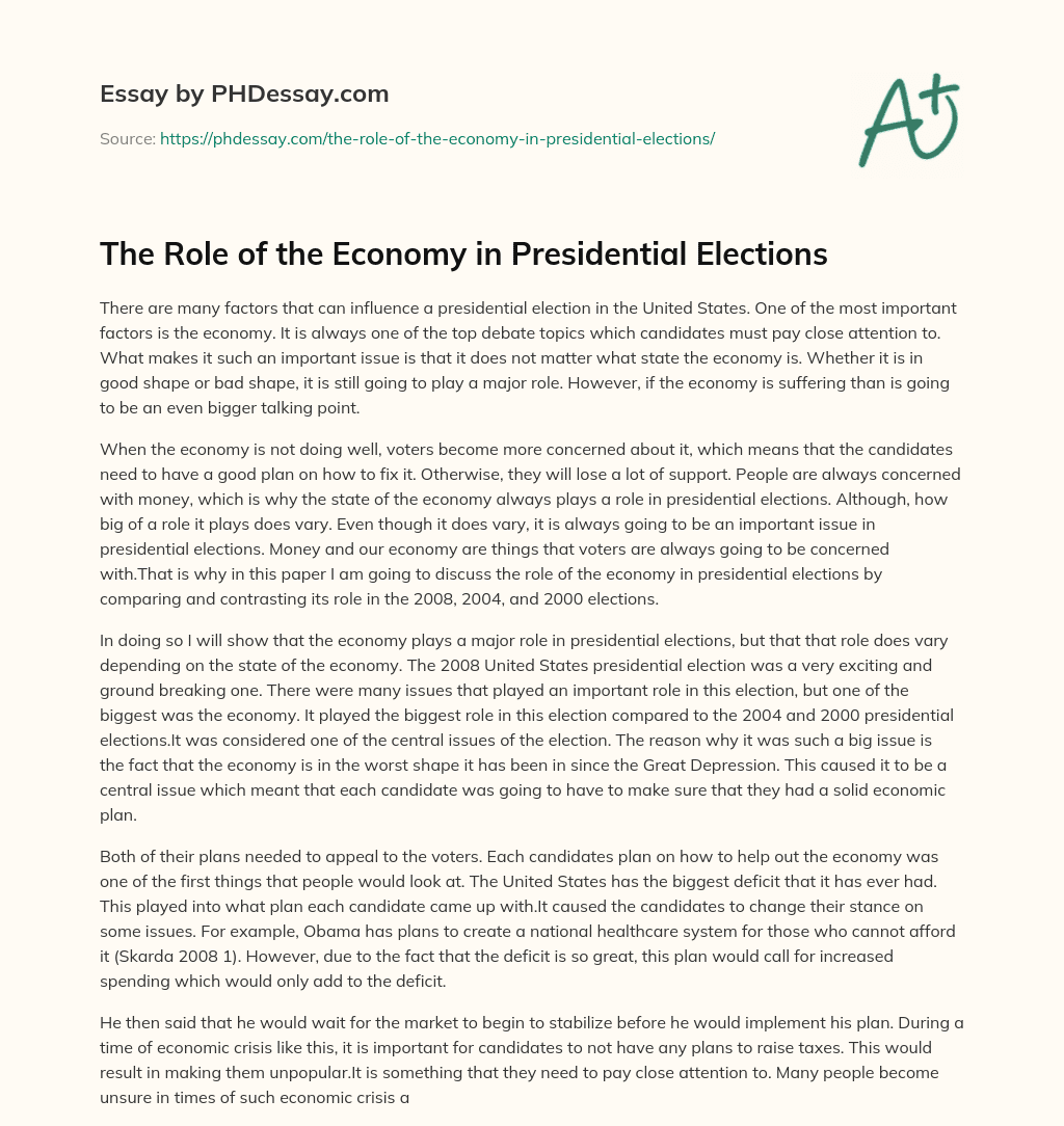 The Role of the Economy in Presidential Elections essay