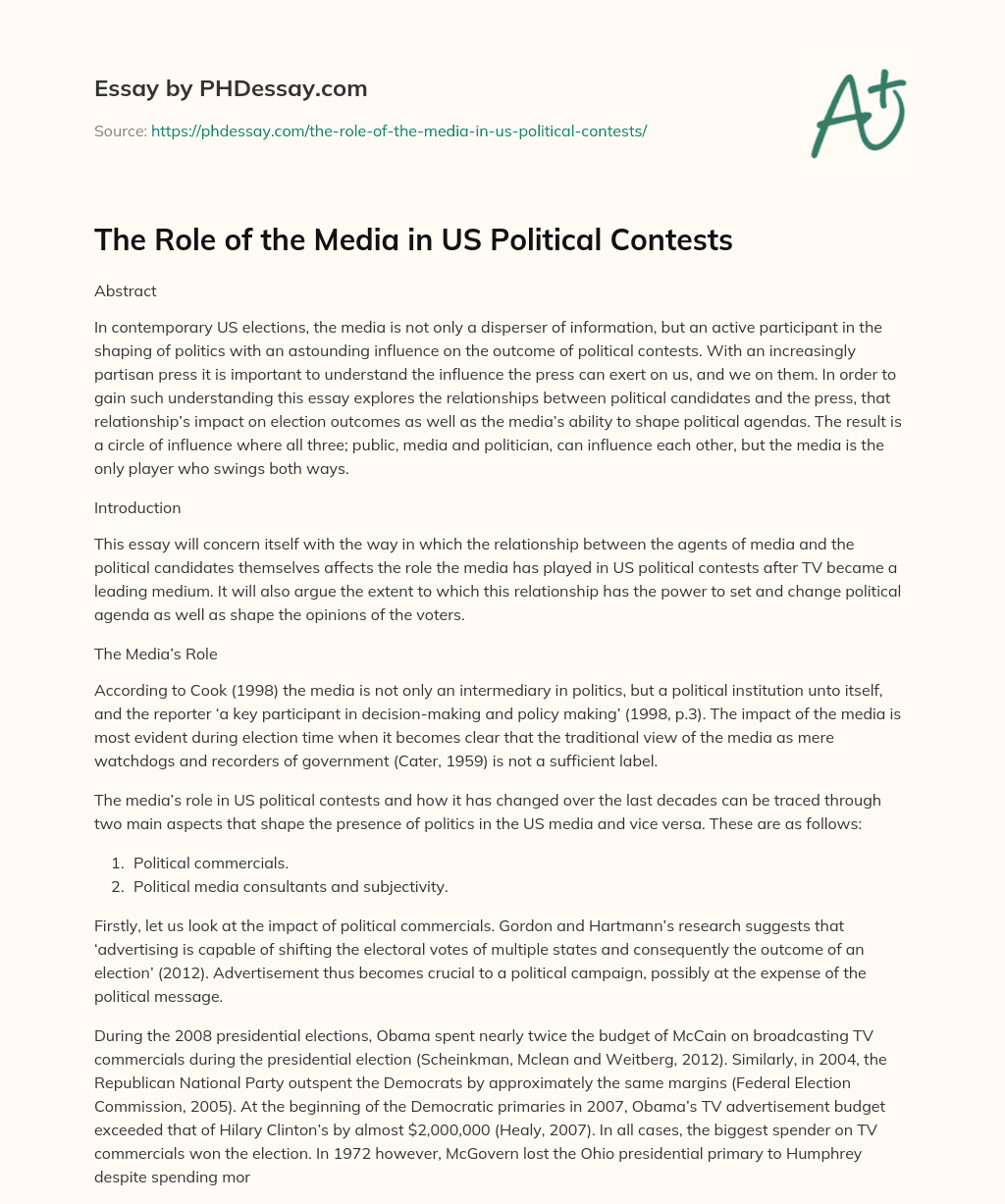 The Role of the Media in US Political Contests essay