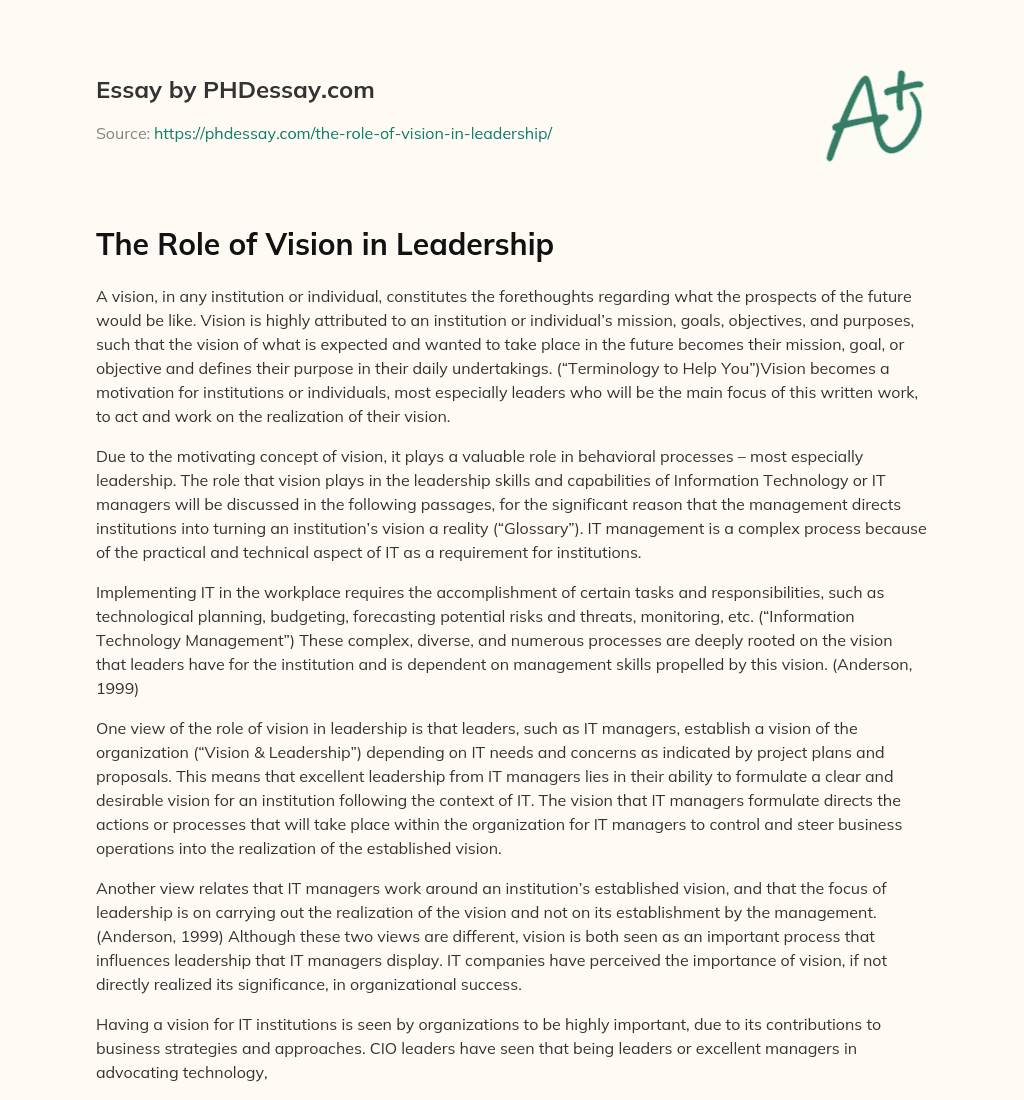 The Role of Vision in Leadership essay