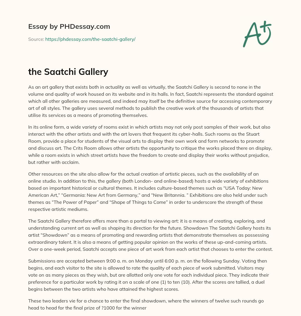 the Saatchi Gallery essay