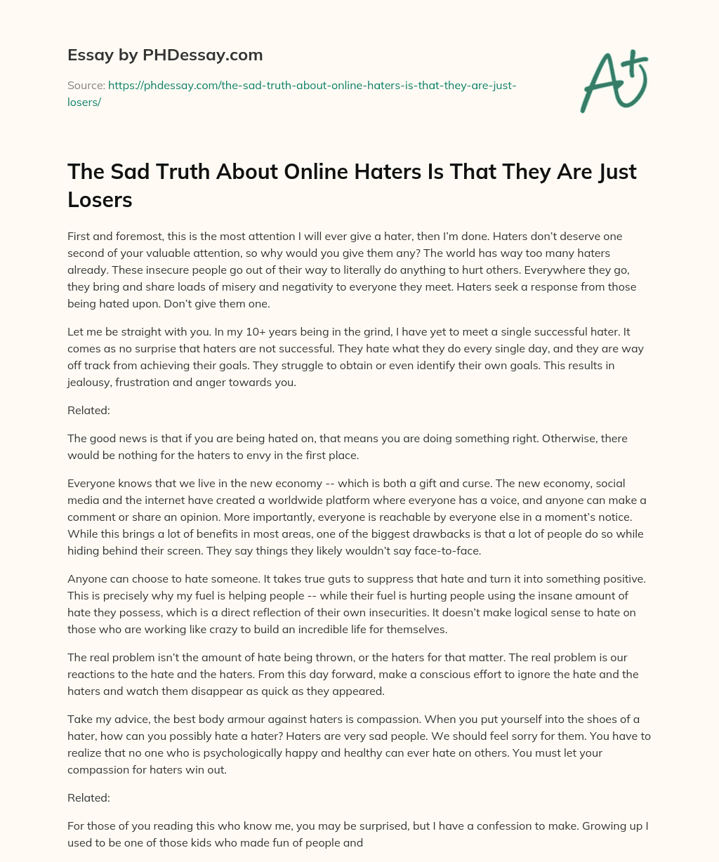 The Sad Truth About Online Haters Is That They Are Just Losers essay