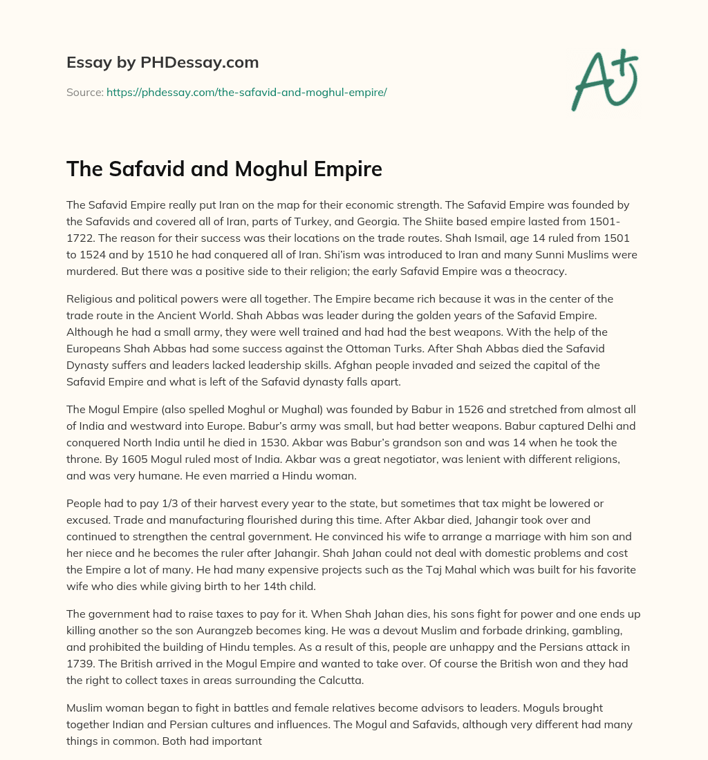 The Safavid and Moghul Empire essay