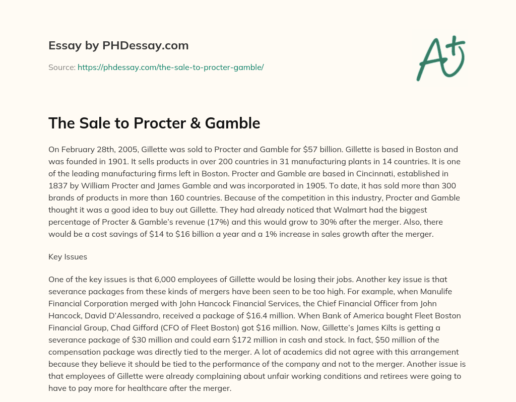 The Sale to Procter & Gamble essay