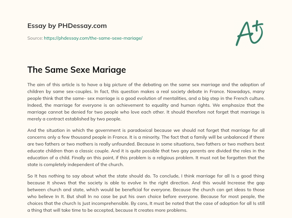 The Same Sexe Mariage essay