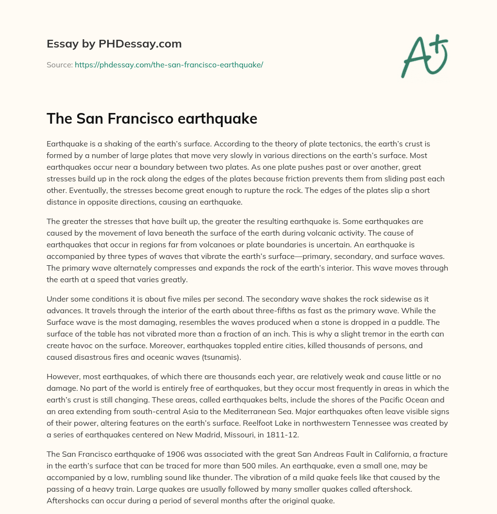 The San Francisco earthquake essay