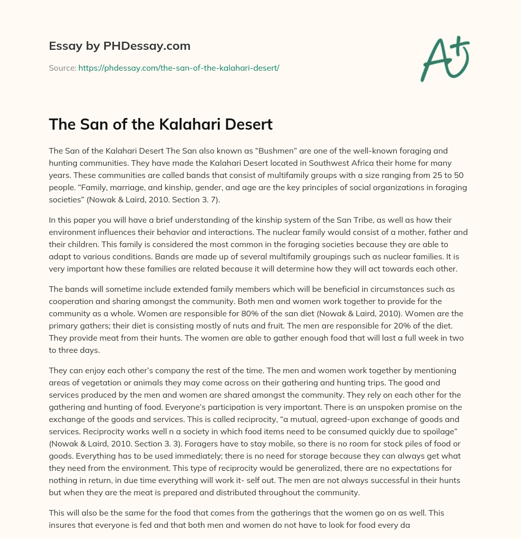 The San of the Kalahari Desert essay