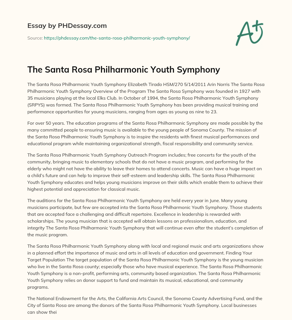 The Santa Rosa Philharmonic Youth Symphony essay