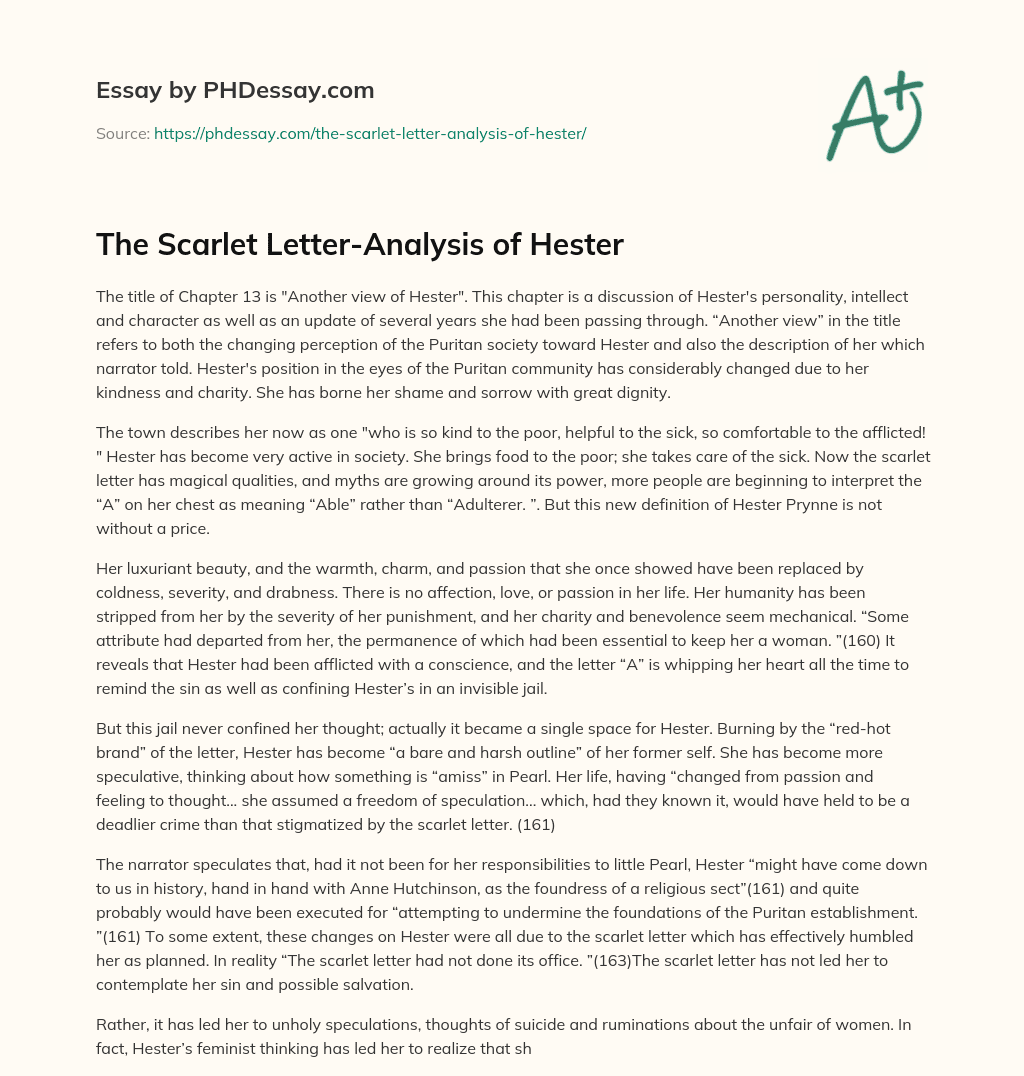 The Scarlet Letter-Analysis of Hester essay