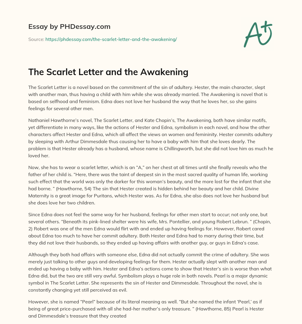 The Scarlet Letter and the Awakening essay