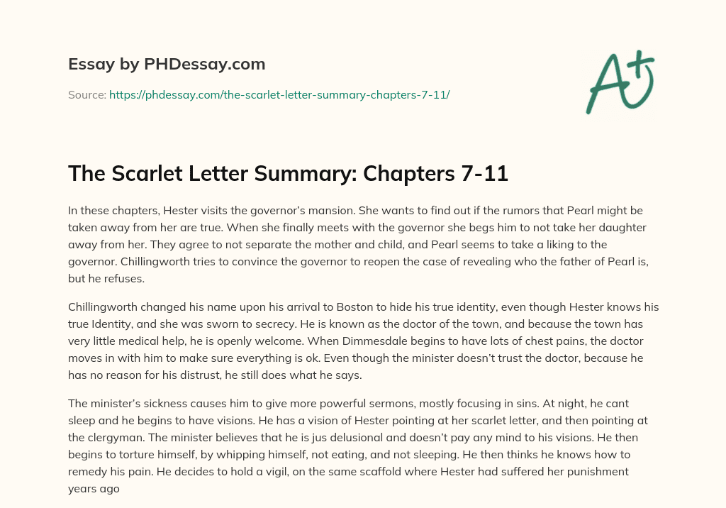 The Scarlet Letter Summary Chapters 7 11 300 Words PHDessay