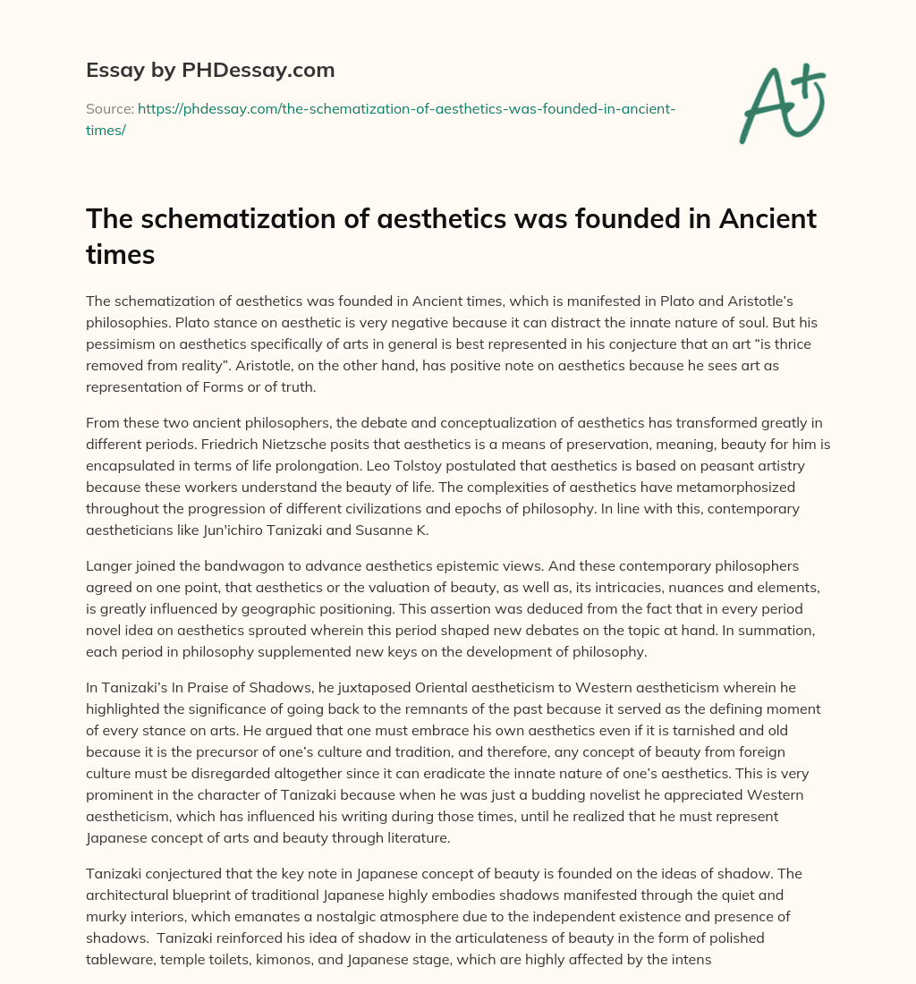 The schematization of aesthetics was founded in Ancient times essay