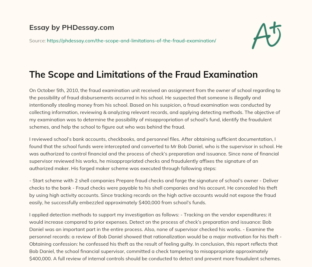 The Scope and Limitations of the Fraud Examination essay
