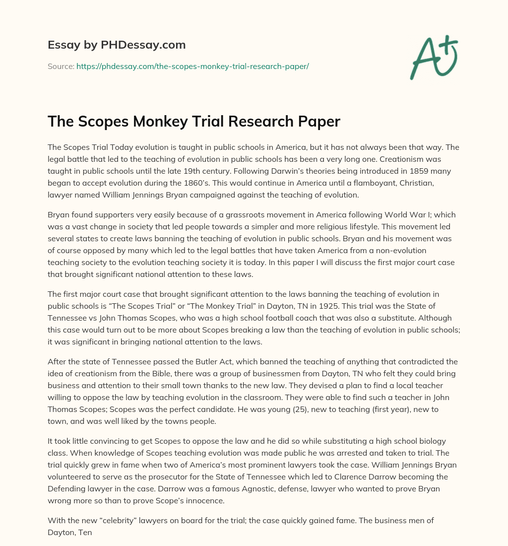 The Scopes Monkey Trial Research Paper essay