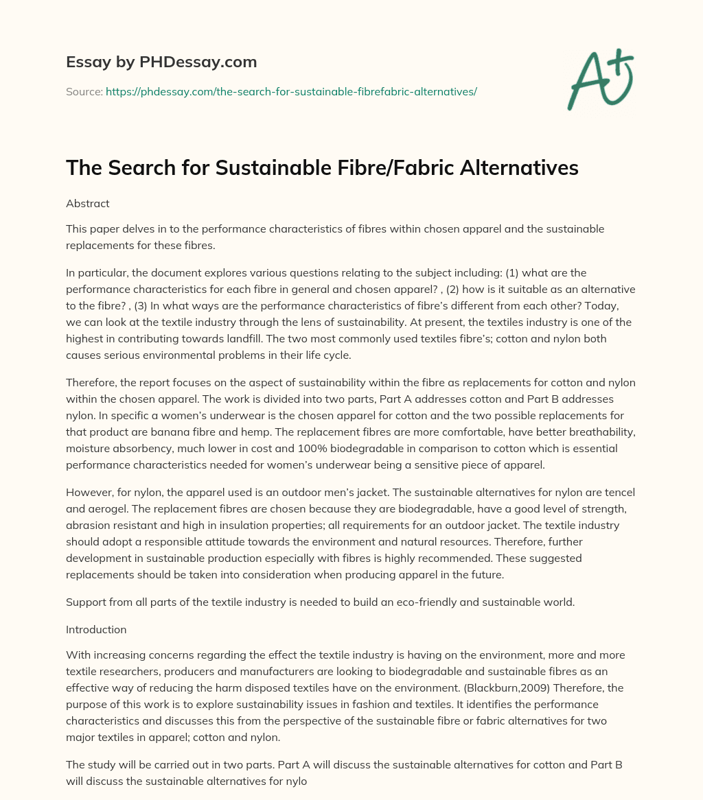 The Search for Sustainable Fibre/Fabric Alternatives essay
