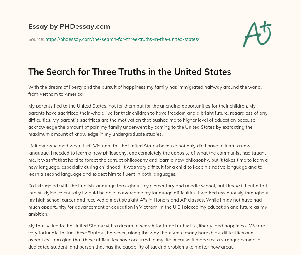 The Search for Three Truths in the United States essay
