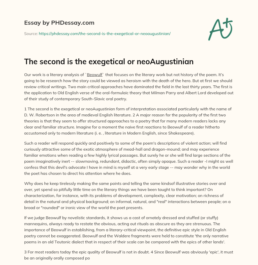 The second is the exegetical or neoAugustinian essay
