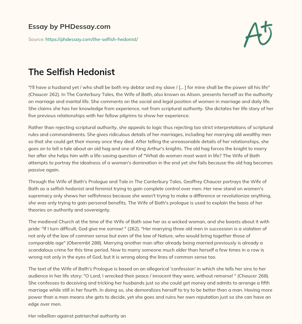 The Selfish Hedonist essay