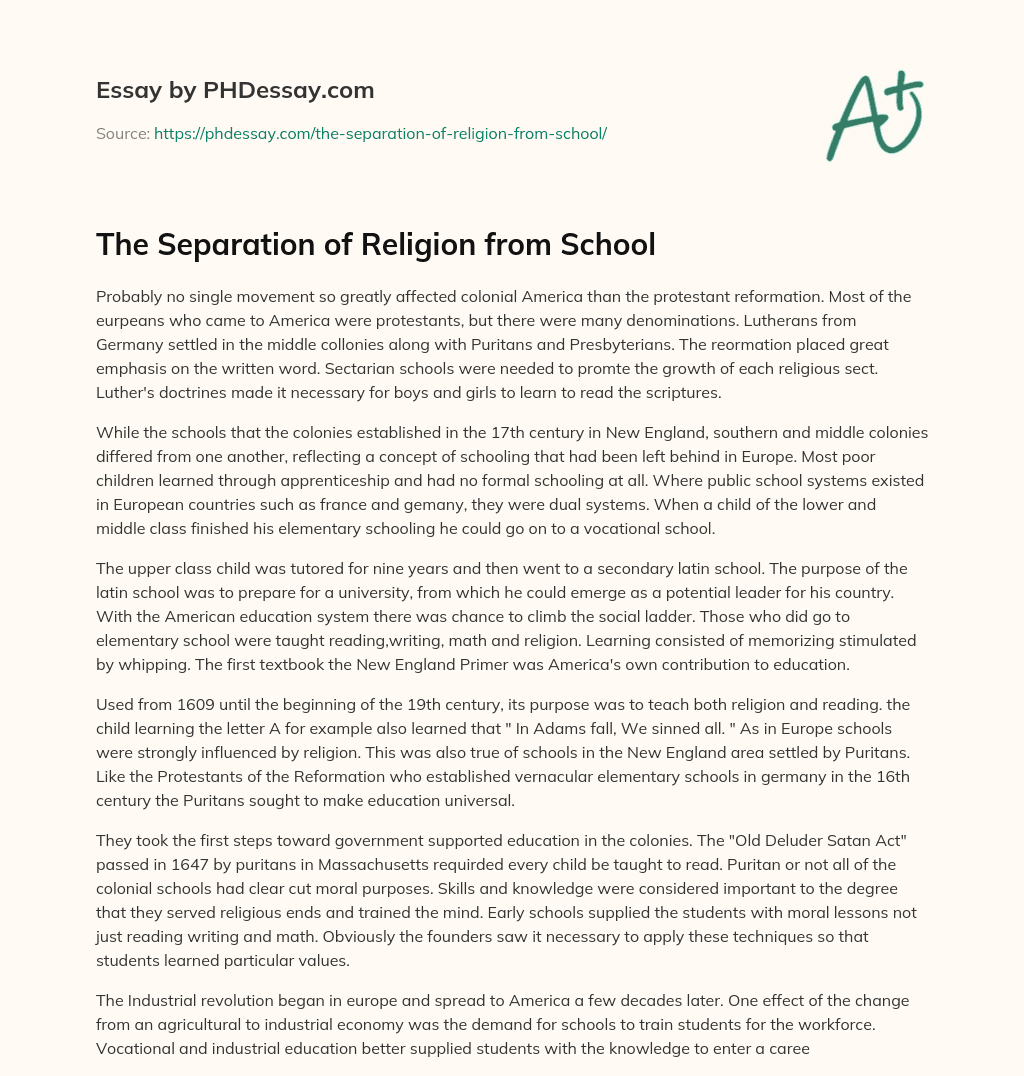The Separation of Religion from School essay