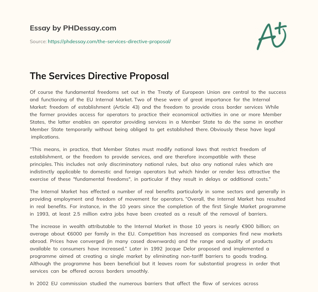 The  Services  Directive  Proposal: EU Market essay