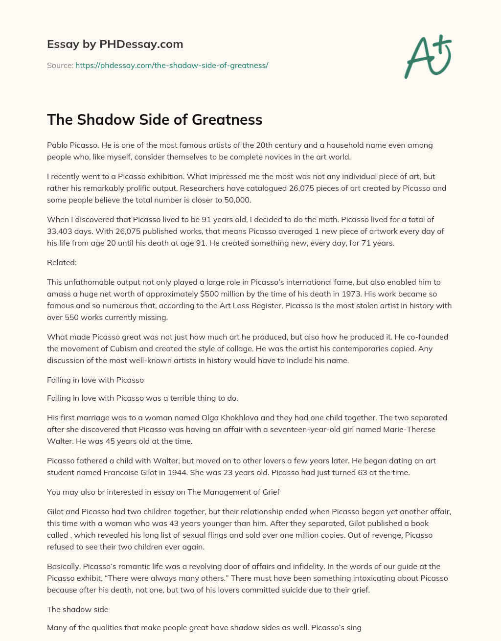 The Shadow Side of Greatness essay