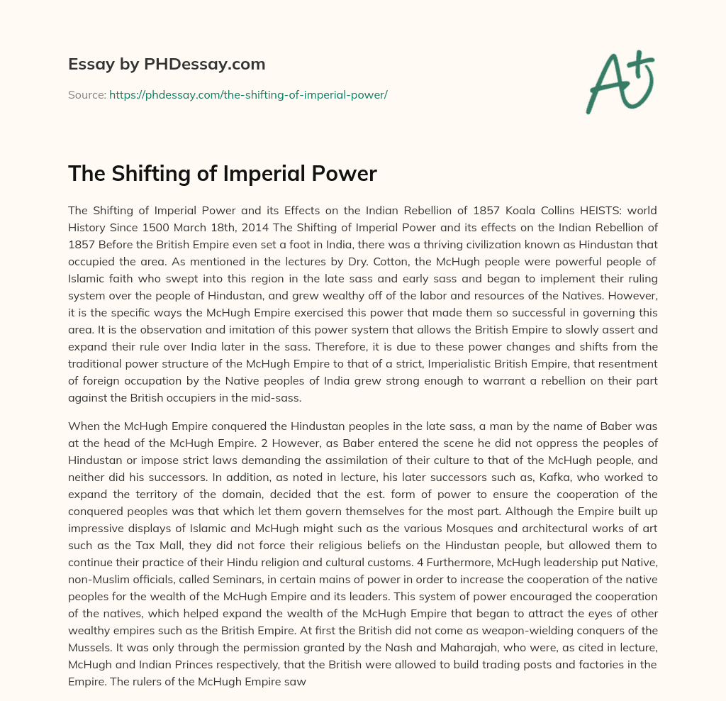 The Shifting of Imperial Power essay