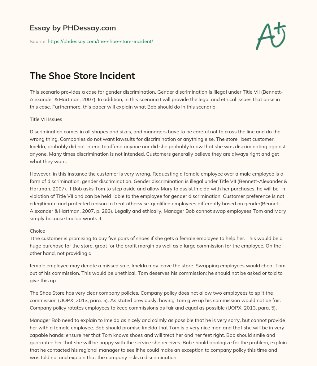 The Shoe Store Incident essay