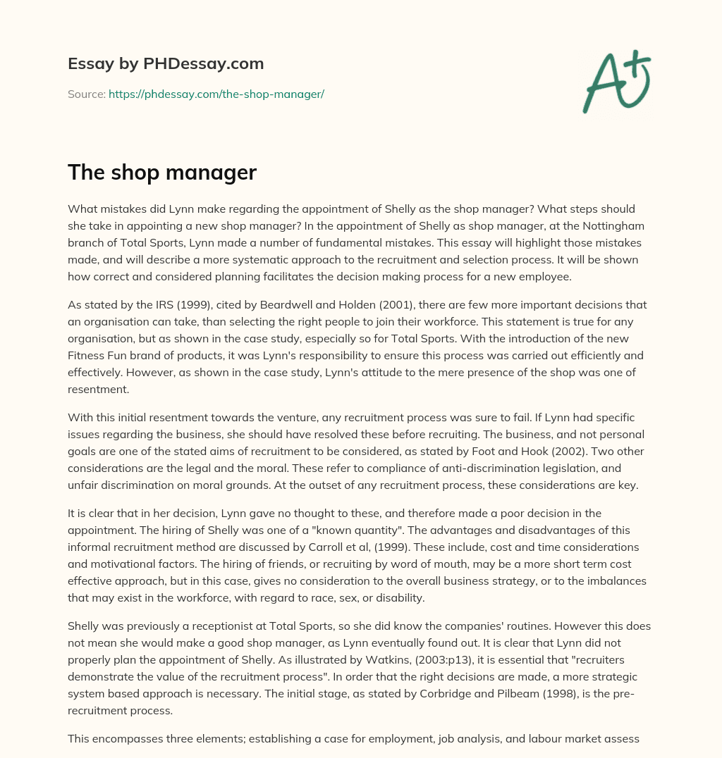The shop manager essay