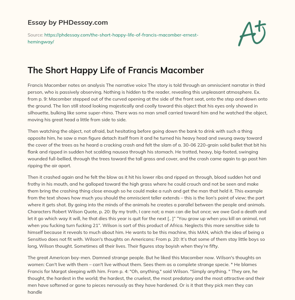 essay on the short happy life of francis macomber