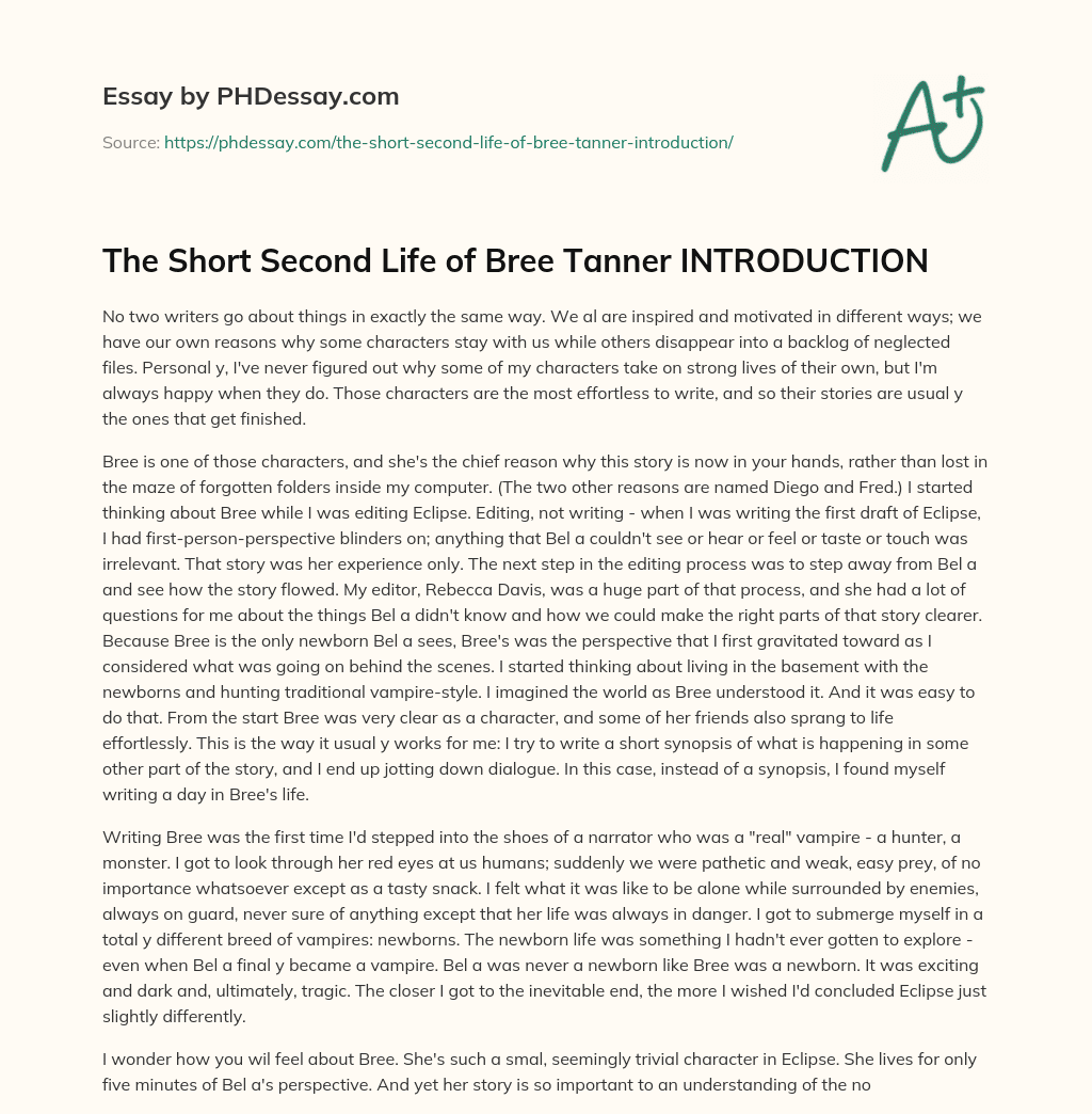 The Short Second Life of Bree Tanner INTRODUCTION essay