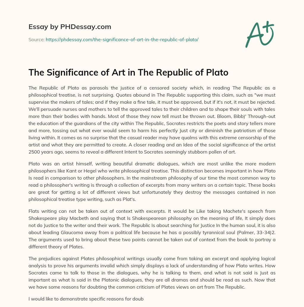The Significance of Art in The Republic of Plato essay