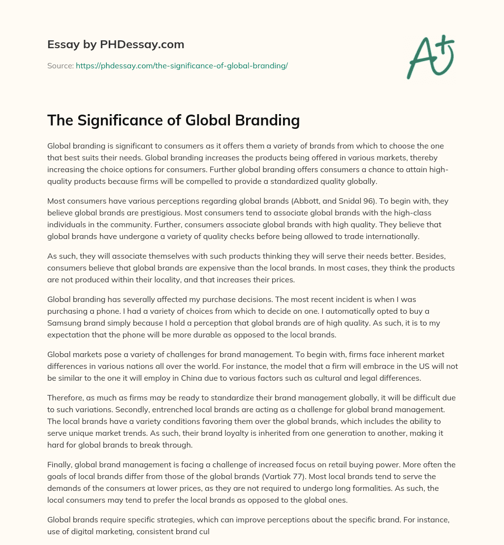 The Significance of Global Branding essay