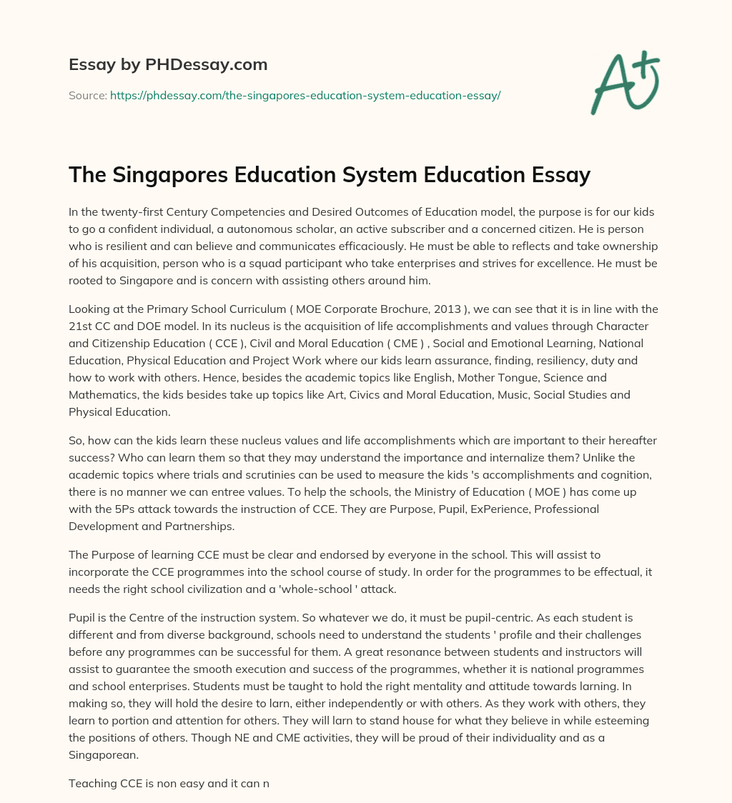 essay about education system in singapore