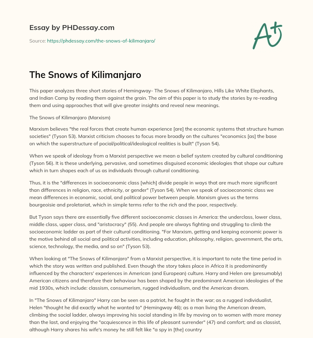 The Snows of Kilimanjaro essay