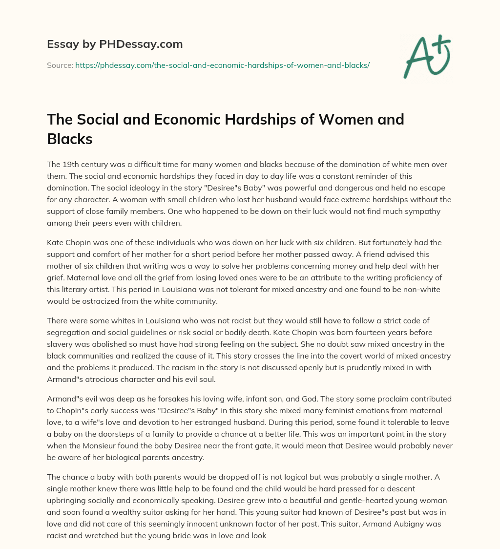 The Social and Economic Hardships of Women and Blacks essay